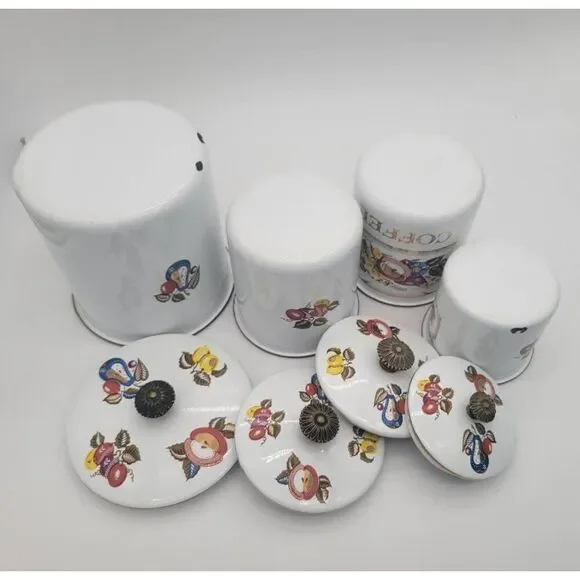 Midcentury 1960's Signed Georges Briard Fruit and Flower Enamelware Canister Set